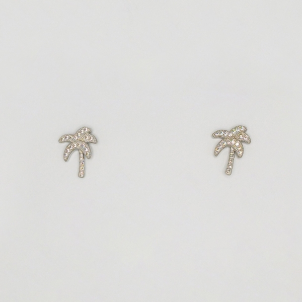 JEWELRY - EARRINGS - SCREW - ZIRCON - PALM Е219 - 1.2x1.6cm NICKEL - 1 pair