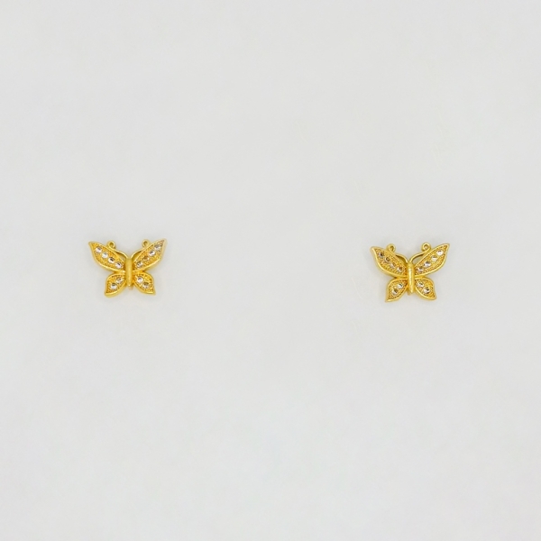 JEWELRY - EARRINGS - SCREW - ZIRCON - BUTTERFLY Е196 - 1.5x1.0cm GOLD - 1 pair