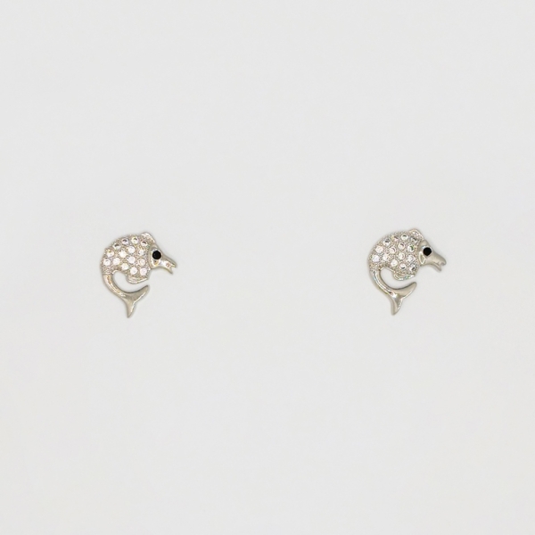 JEWELRY - EARRINGS - SCREW - ZIRCON - FISH Е248 - 1.3x1.5cm NICKEL - 1 pair