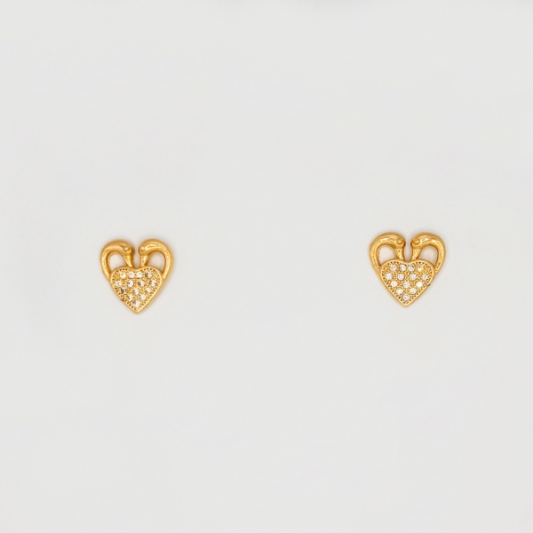 JEWELRY - EARRINGS - SCREW - ZIRCON - HEART Е214 - 1.2x1.4cm ROSE GOLD - 1 pair