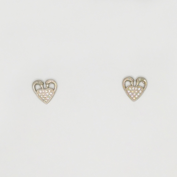 JEWELRY - EARRINGS - SCREW - ZIRCON - HEART Е214 - 1.2x1.4cm NICKEL - 1 pair