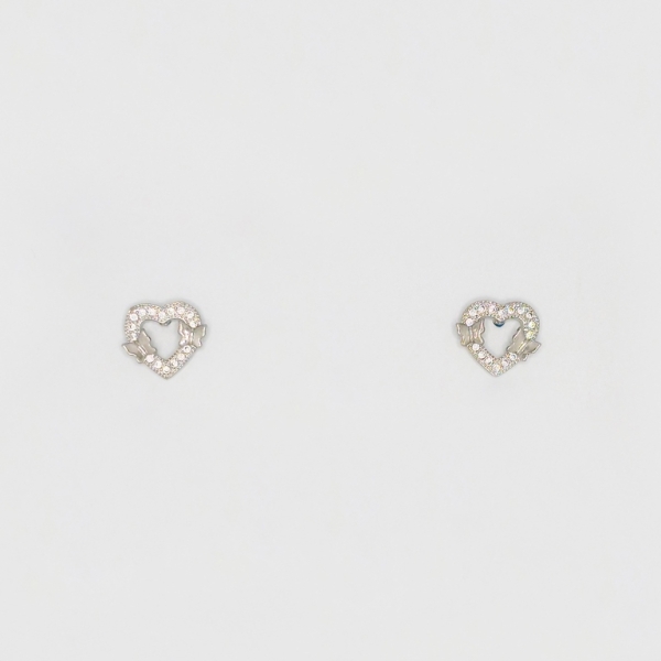 JEWELRY - EARRINGS - SCREW - ZIRCON - HEART WITH BUTTERFLIES Е258 - 1.3x1.1cm NICKEL - PACKAGE 6 pairs