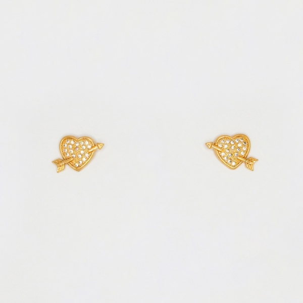 JEWELRY - EARRINGS - SCREW - ZIRCON - HEART WITH ARROW Е221 - 1.5x1.2cm ROSE GOLD - 1 pair