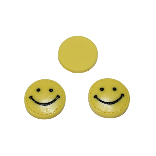 PLASTIC BEADS - RESIN 3D - FOR GLUING - SMILING EMOJI 02 - 19.5x5mm YELLOW AND BLACK - PACKAGE 50pcs.