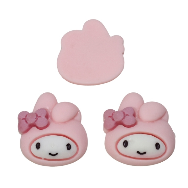 PLASTIC BEADS - RESIN 3D - FOR GLUING - BUNNY WITH HAT My Melody 01 - 27x28x9mm PINK (LIGHT) AND ECRU - PACKAGE 40pcs.