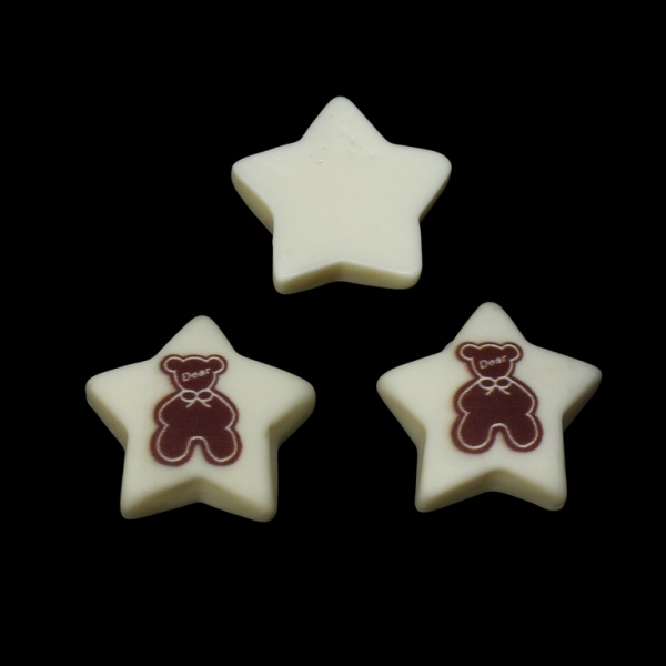 PLASTIC BEADS - RESIN 3D - FOR GLUING - STAR WITH BEAR 01 - 23x22x7mm ECRU AND BROWN - PACKAGE 40pcs.