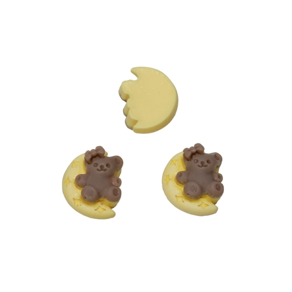 PLASTIC BEADS - RESIN 3D - FOR GLUING - MOON WITH BEAR 01 - 15x18x7.5mm YELLOW AND BROWN (LIGHT) - PACKAGE 50pcs.