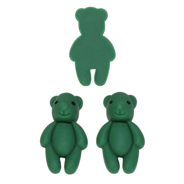 PLASTIC BEADS - RESIN 3D - FOR GLUING - BEAR 12 - 18x33x10mm GREEN - PACKAGE 30pcs.