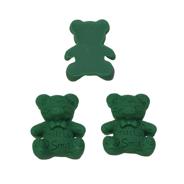 PLASTIC BEADS - RESIN 3D - FOR GLUING - BEAR 15 Smile - 21x26x7mm GREEN - PACKAGE 30pcs.