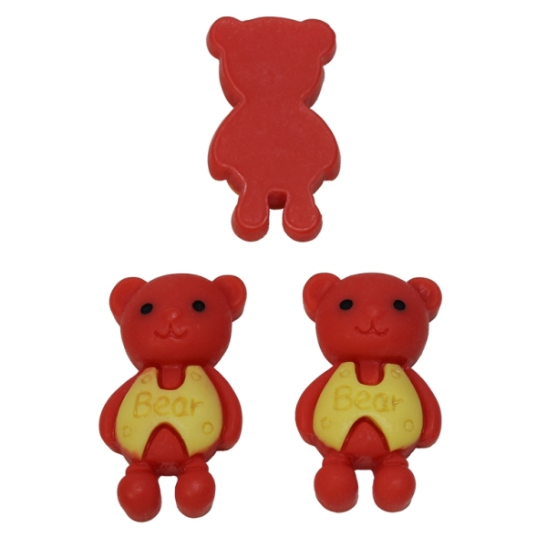 PLASTIC BEADS - RESIN 3D - FOR GLUING - BEAR WITH VEST Bear 01 - 19x33x10mm RED (LIGHT) AND YELLOW - PACKAGE 30pcs.