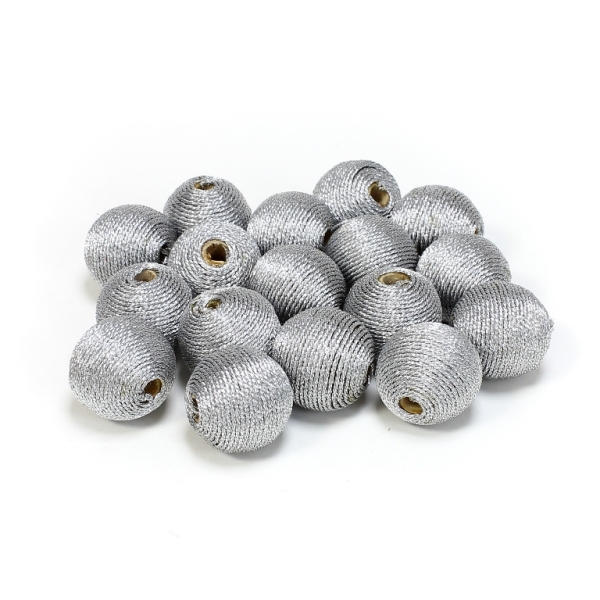 BALL WITH THREAD - LAME 01 - 18mm - SILVER - 5pcs. Hole-4.0mm