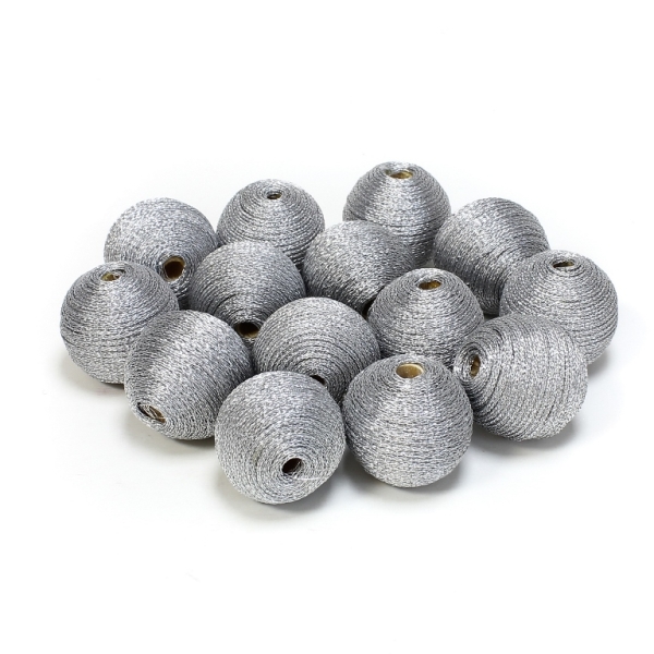 BALL WITH THREAD - LAME 01 - 20mm - SILVER - PACKAGE 50pcs. Hole-4.0mm