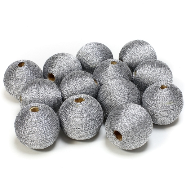 BALL WITH THREAD - LAME 01 - 24mm - SILVER - PACKAGE 30pcs. Hole-5.5mm