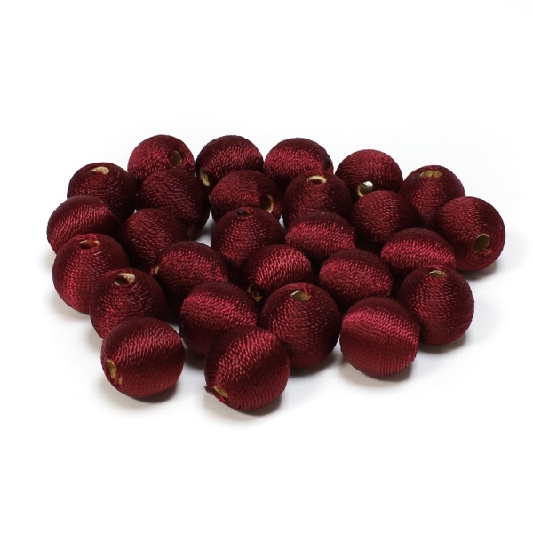 BALL WITH THREAD - POLYESTER 02 - 16mm - RED (DARK) - 5pcs. Hole-4.0mm