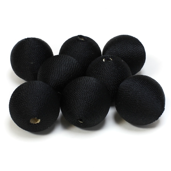 BALL WITH THREAD - POLYESTER 02 - 30mm - BLACK - PACKAGE 30pcs. Hole-5.5mm