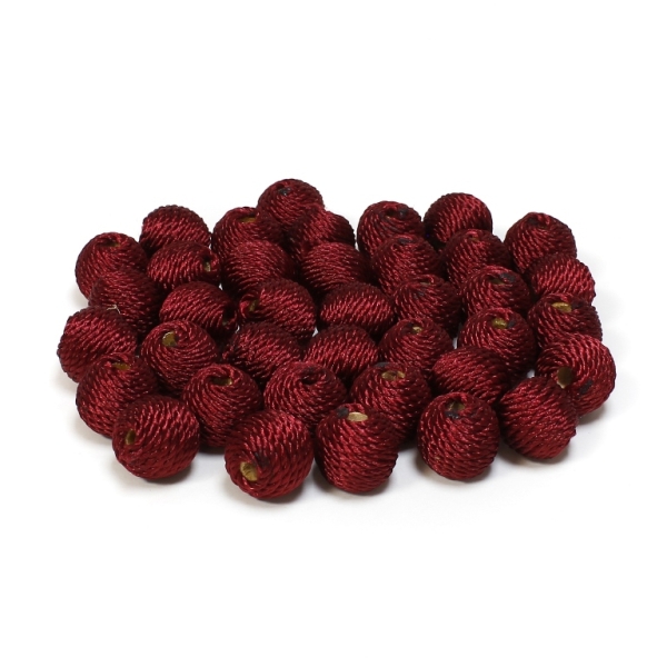 BALL WITH THREAD - POLYESTER 03 - 12mm - RED (DARK) - 10pcs. Hole-3.5mm