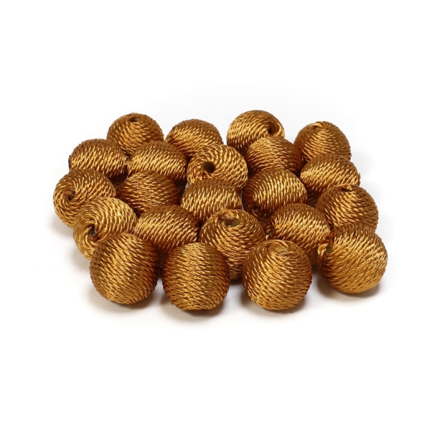 BALL WITH THREAD - POLYESTER 03 - 16mm - OCHRE (DARK) - 5pcs. Hole-4.0mm