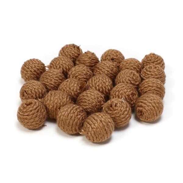 BALL WITH THREAD - POLYESTER 04 - 16mm - BROWN (LIGHT) - 5pcs. Hole-3.0mm