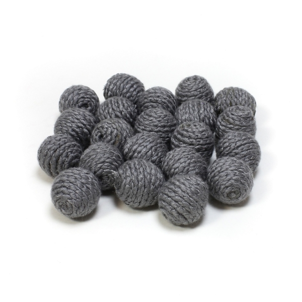 BALL WITH THREAD - POLYESTER 04 - 16mm - GRAY - PACKAGE 50pcs. Hole-3.0mm