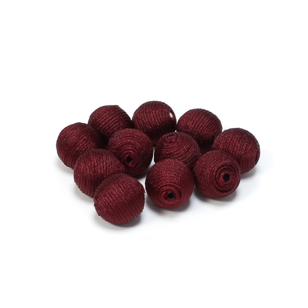 BALL WITH THREAD - POLYESTER GSM - 14mm - BORDEAUX - 10pcs. Hole-2.5mm