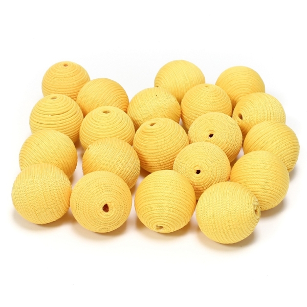 BALL WITH THREAD - POLYESTER GSM - 18mm - YELLOW - 5pcs. Hole-2.5mm