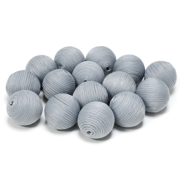 BALL WITH THREAD - POLYESTER GSM - 18mm - GRAY - 5pcs. Hole-2.5mm