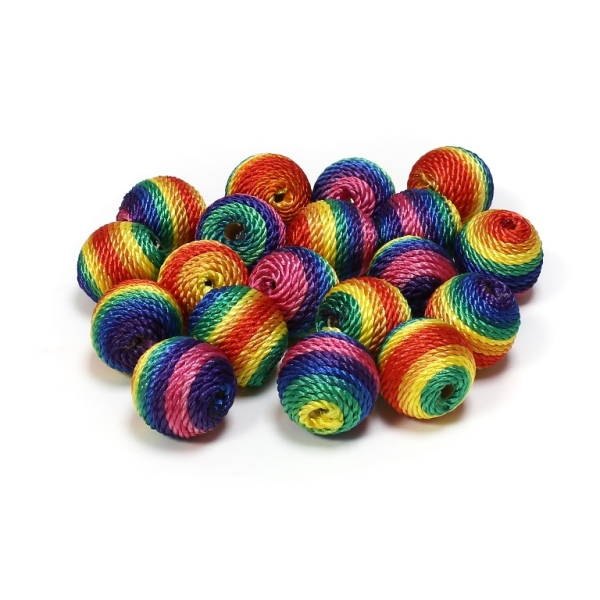 BALL WITH THREAD - POLYESTER MULTICOLORED 03 - 16mm - RAINBOW - 5pcs. Hole-3.8mm