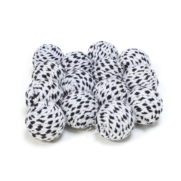 BALL WITH THREAD - POLYESTER MULTICOLORED 04 - 20mm - WHITE AND BLACK - 5pcs. Hole-3.5mm