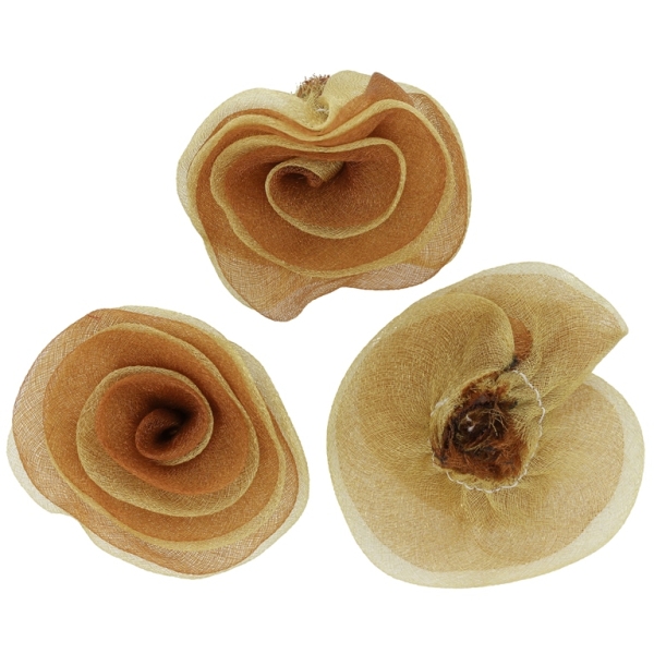 TEXTILE BEADS - ORGANZA - ROSE - 50mm BROWN AND GOLD 086 - PACKAGE 25pcs.