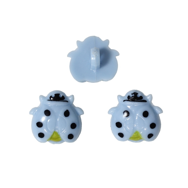 PLASTIC BEADS - BUTTON TYPE - LADYBUG 01 - 17x17mm BLUE (LIGHT) AND BLACK - PACKAGE 200g (321pcs.) Hole-3.4mm