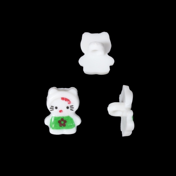 PLASTIC BEADS - BUTTON TYPE - KITTY 01 - 15x12mm ECRU (LIGHT) AND GREEN - PACKAGE 200g (571pcs.) Hole-2.8mm