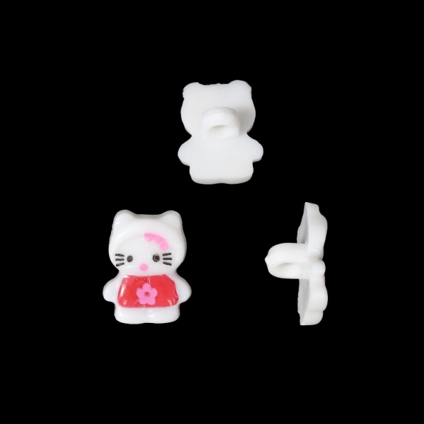 PLASTIC BEADS - BUTTON TYPE - KITTY 01 - 15x12mm ECRU (LIGHT) AND RED - PACKAGE 200g (572pcs.) Hole-2.8mm