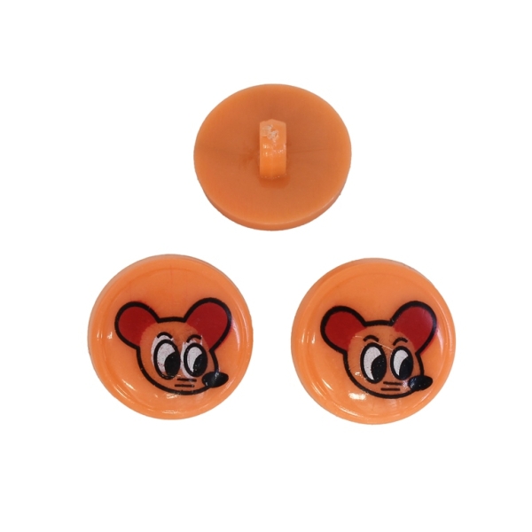 PLASTIC BEADS - BUTTON TYPE - CIRCLE WITH MOUSE 01 - 18x18mm ORANGE AND BLACK - PACKAGE 200g (230pcs.) Hole-3.0mm