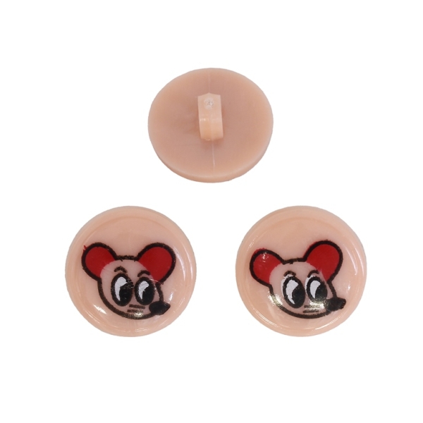 PLASTIC BEADS - BUTTON TYPE - CIRCLE WITH MOUSE 01 - 18x18mm PEACH AND BLACK - PACKAGE 200g (249pcs.) Hole-3.0mm