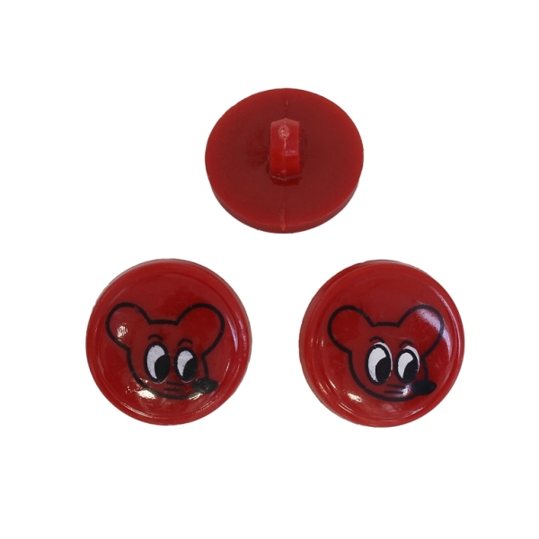 PLASTIC BEADS - BUTTON TYPE - CIRCLE WITH MOUSE 01 - 18x18mm RED (DARK) AND BLACK - PACKAGE 200g (249pcs.) Hole-3.0mm