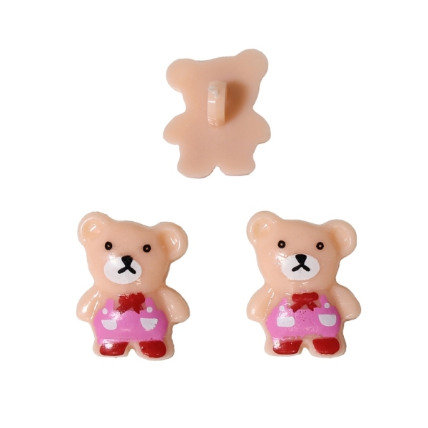 PLASTIC BEADS - BUTTON TYPE - BEAR 01 - 19x15mm PEACH AND PINK - PACKAGE 200g (374pcs.) Hole-3.0mm