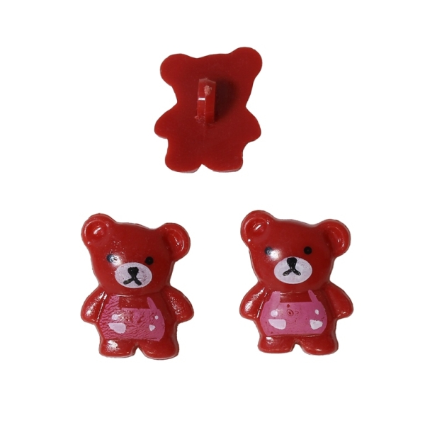 PLASTIC BEADS - BUTTON TYPE - BEAR 01 - 19x15mm RED AND PINK - PACKAGE 200g (406pcs.) Hole-3.0mm