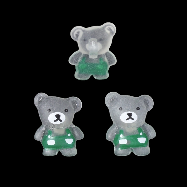 PLASTIC BEADS - BUTTON TYPE - BEAR 01 TRANSPARENT - 19x15mm WHITE AND GREEN - PACKAGE 200g (410pcs.) Hole-3.0mm