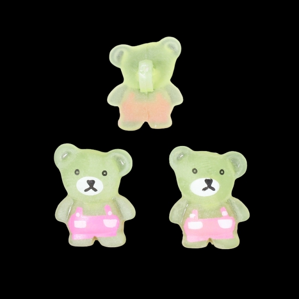 PLASTIC BEADS - BUTTON TYPE - BEAR 01 TRANSPARENT - 19x15mm YELLOW AND PINK - PACKAGE 200g (410pcs.) Hole-3.0mm