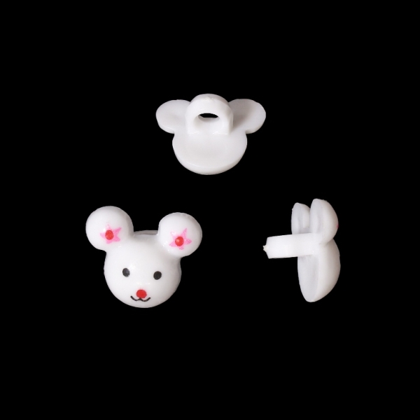 PLASTIC BEADS - BUTTON TYPE - BEAR 02 - 13x15mm WHITE AND PINK - PACKAGE 200g (492pcs.) Hole-3.0mm