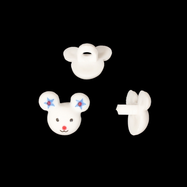 PLASTIC BEADS - BUTTON TYPE - BEAR 02 - 13x15mm WHITE AND BLUE - PACKAGE 200g (494pcs.) Hole-3.0mm