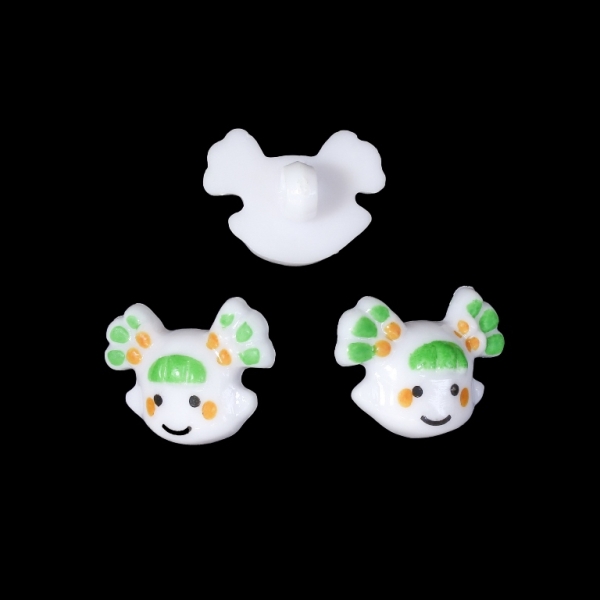 PLASTIC BEADS - BUTTON TYPE - GIRL 01 - 14x18mm WHITE AND GREEN - PACKAGE 200g (435pcs.) Hole-2.8mm