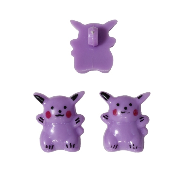 PLASTIC BEADS - BUTTON TYPE - PIKACHU 01 - 19x16mm PURPLE AND BLACK - PACKAGE 200g (274pcs.) Hole-3.3mm