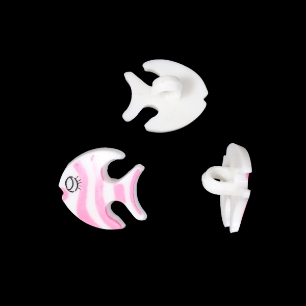 PLASTIC BEADS - BUTTON TYPE - FISH 01 - 15x16mm ECRU (LIGHT) AND PINK - PACKAGE 200g (532pcs.) Hole-3.0mm