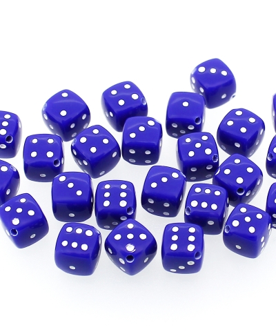 ACRYLIC BEADS - DICE - 11x6x8mm BLUE WITH WHITE - 50 g Hole-1.5mm (90pcs.)