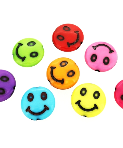 ACRYLIC BEADS - SMILEY FACE - DISK - 14x5mm MIX (DARK) - 50 g Hole-2.0mm (85pcs.)