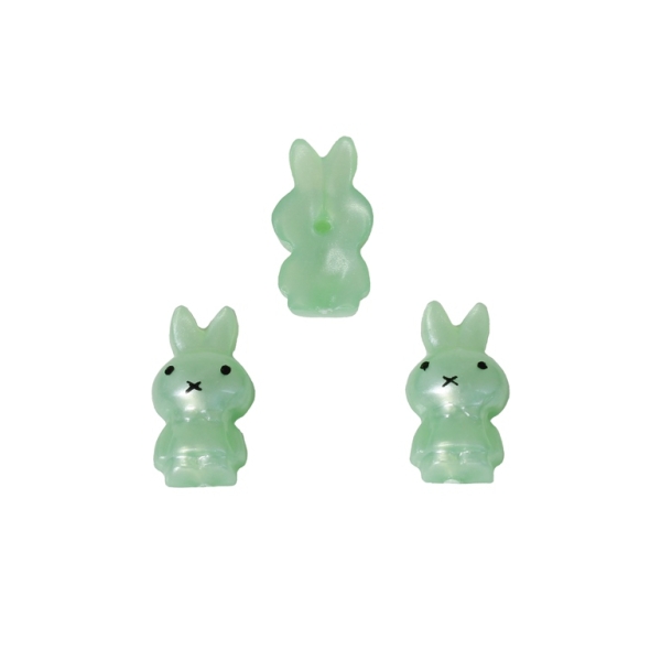 PLASTIC BEADS FOR GLUING - FIGURINES - BUNNY 01 - 19x10mm GREEN (LIGHT) AND BLACK - PACKAGE 200g (438pcs.)