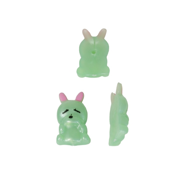 PLASTIC BEADS FOR GLUING - FIGURINES - BUNNY 02 - 20x12mm GREEN (LIGHT) AND PINK - PACKAGE 200g (353pcs.)