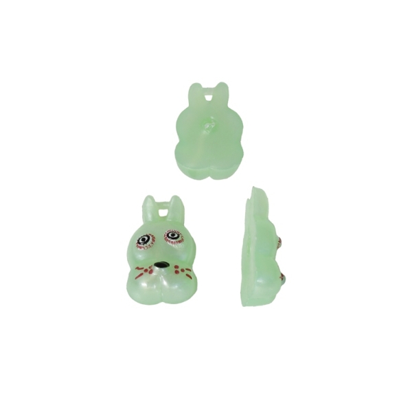 PLASTIC BEADS FOR GLUING - FIGURINES - BUNNY 03 - 18x11mm GREEN (LIGHT) AND BLACK - PACKAGE 200g (370pcs.)