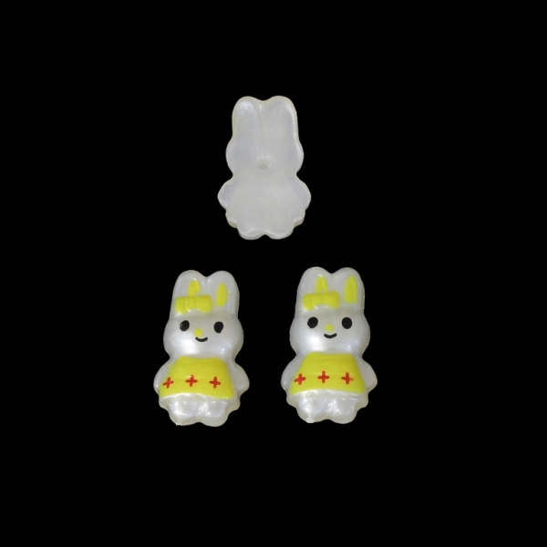 PLASTIC BEADS FOR GLUING - FIGURINES - BUNNY 03 - 19x11mm YELLOW (LIGHT) AND YELLOW - PACKAGE 200g (553pcs.)